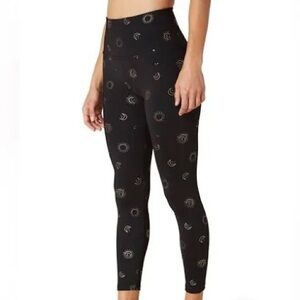 Beyond Yoga Black & Rose Gold Sun & Moon Printed Athletic Leggings - Size Medium